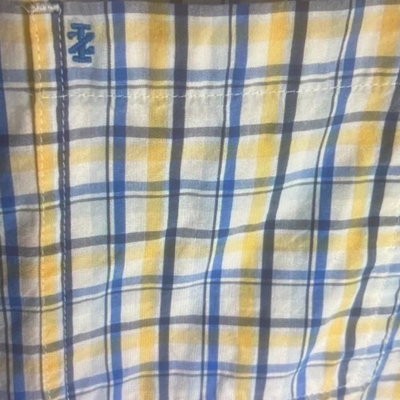 LZOD Shirt Mens Size LG Blue Yellow White Plaid Button Down Short Sleeve Pocket - Picture 8 of 8